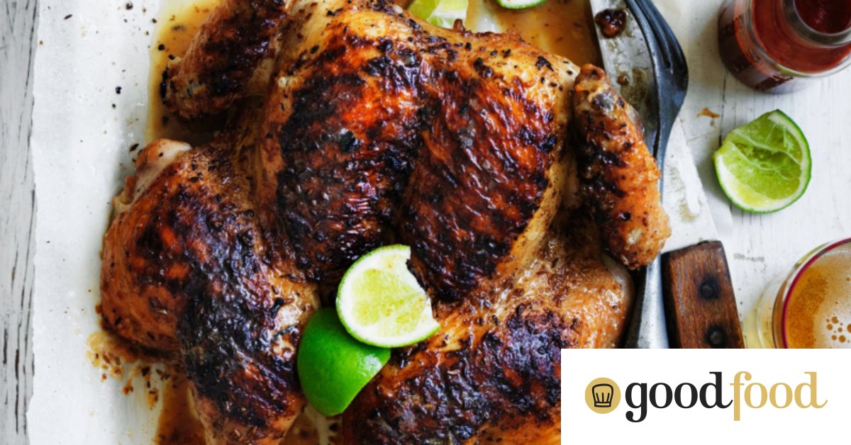 Brined and chargrilled whole chicken with cumin and lime