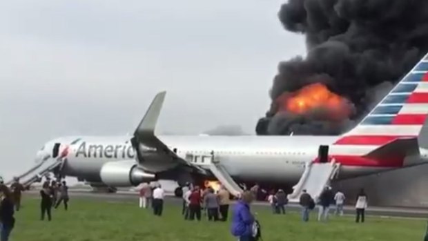 The plane burst into flames on the runway at O'Hare airport.