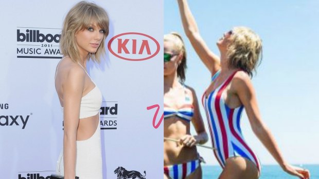 Swift pictured left in May and right in July.