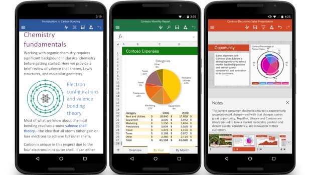 New Word, Excel and PowerPoint apps have been released for Android phones.