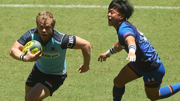 Making moves: Matt Lucas breaks free during Saturday's Brisbane Global Tens competition.