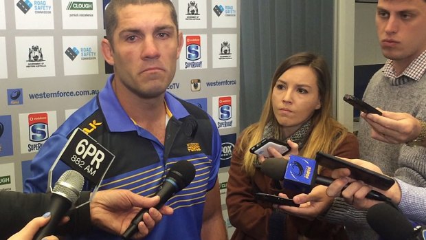 Ex-Force skipper Matt Hodgson becomes emotional as he speaks to the media after the Western Force were axed from Super Rugby.