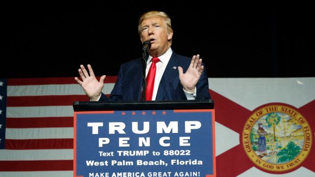 Republican presidential candidate Donald Trump speaks during a campaign rally in Florida.