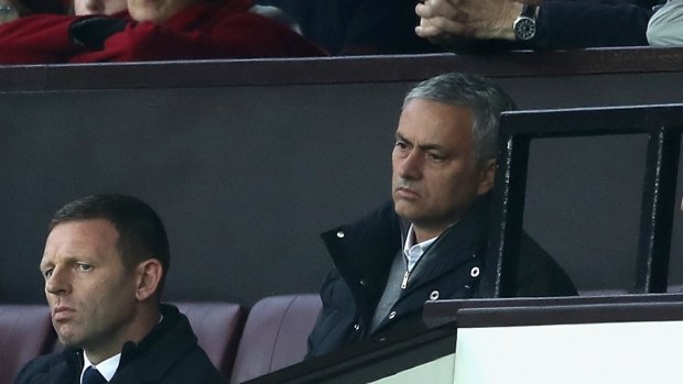 Banished: Manchester United manager Jose Mourinho was sent to the stands.