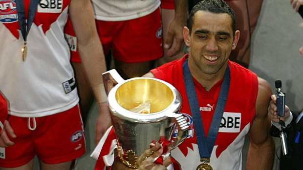 Goodes with the 2005 premiership cup under his arm.