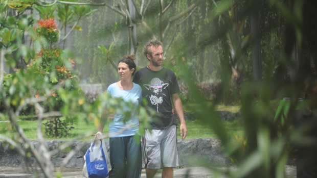 Sara Connor and David Taylor strolling in Bali's Kerobokan jail in January.
