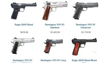 A selection of the hand guns on sale at O'reillys Firearms in Thornbury.