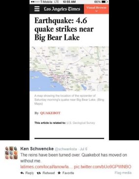 Quakebot reports on an LA earthquake. 