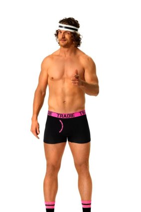 Tradie undies ambassador, rugby union legend and "the most Australian man on the planet'', Nick Cummins, in the same style of undies worn by hero cop Zach Rolfe during his rescue of two tourists from a flooded river.