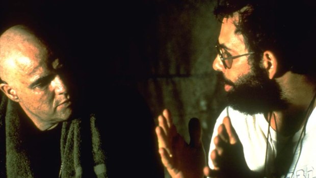 Francis Ford Coppola, right, directs Marlon Brando as Kurtz.