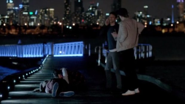 The scene in which Tom collapses drunkenly on St Kilda Pier while Ella, Arnold and Josh stand above him.