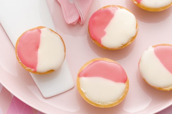 Pretty in pink: two-toned Neenish tarts.