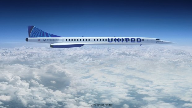 A rendering of the supersonic jet that United Airlines will buy from Boom Supersonic.