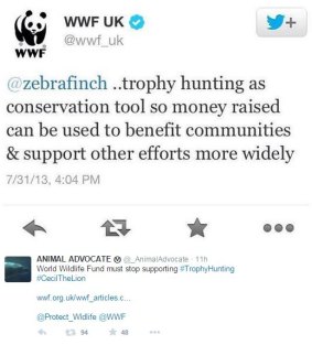 The tweet reply from WWF UK.