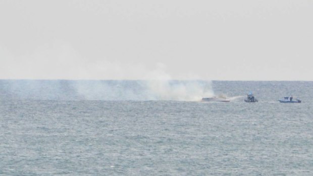 The burning boat off the coast of Mandurah.
