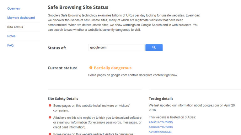 google s safe browsing tool labels own