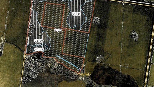 Shaded area shows illegally cleared land on a property owned by the son of Ian Turnbull, who murdered an environment officer.