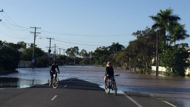 Floodwater makes its way onto Rockhampton streets on Wednesday.