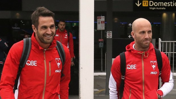 Changing of the guard: Swans skipper Josh Kennedy (left) and his predecessor Jarrad McVeigh.