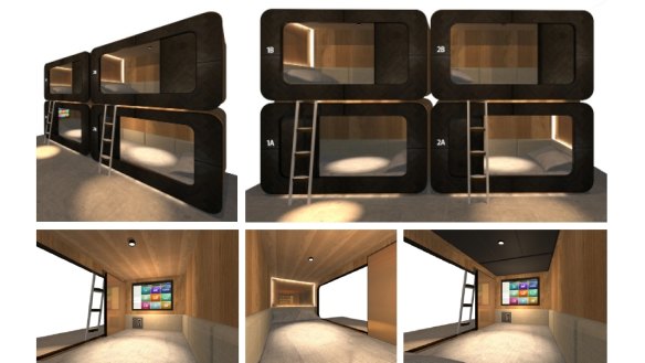 Giant Design's plans for the capsule hotel at Bar Century, on George Street in Sydney.