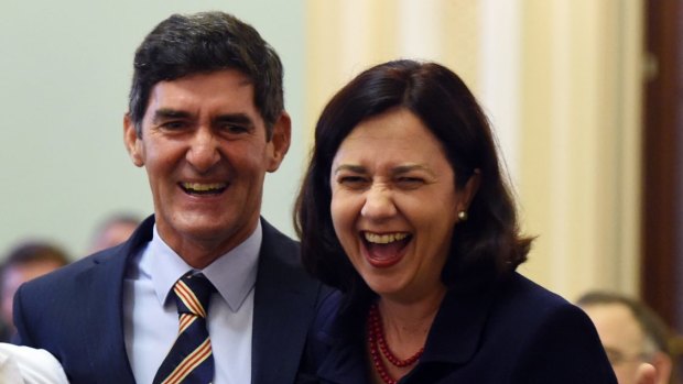 Premier Annastacia Palaszczuk with Peter Wellington in 2015, when the Speaker urged a commitment to transparency and accountability in government. 