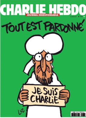 The cover of the first edition of <i>Charlie Hebdo</i> after the attack on the magazine's Paris offices that killed 12 people.