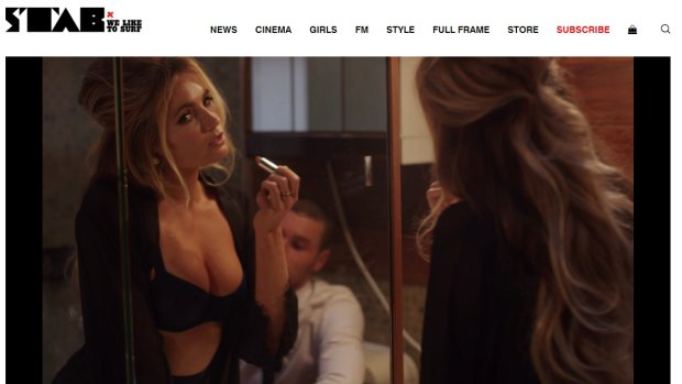 A screenshot from a video on the Stab website, directed by Beren Hall and featuring surfers Alana Blanchard and Jack Freestone. 