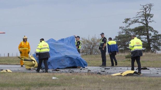 The scene of the fatal crash on the Western Highway in Ballan . 