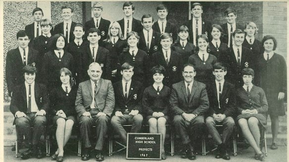 Cumberland prefects of 1967. David Cook (Far left, second row) Malcolm McDivitt (Centre, bottom row).