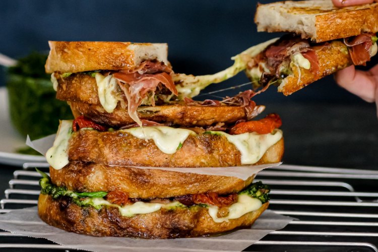 Loaded caprese toasted sandwiches.