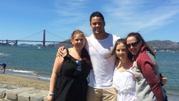 Jarryd Hayne with mother Jodie and sisters Taygun and Jessie-Lee in San Francisco. Photo: Instagam/jarrufhayne38
