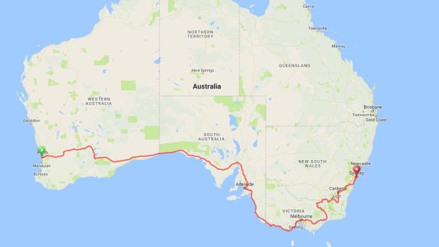 Epic: the course of the first Indian Pacific Wheel Race from Fremantle to Sydney last year.