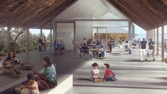 A concept design of a new cafe at Kamay Botany Bay National Park, among the new facilities to be co-designed with the Aboriginal community.