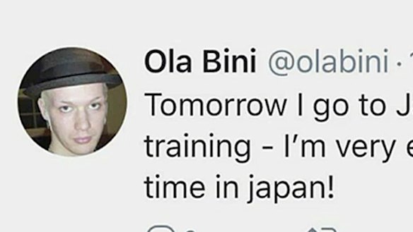 This frame grab image made from APTN footage provided by Teleamazonas, shows a tweet by Swedish software developer Ola Bini.