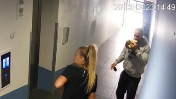 Tatiana Dokhotaru and Danny Zayat inside her apartment complex between seven and eight hours before Zayat murdered her.