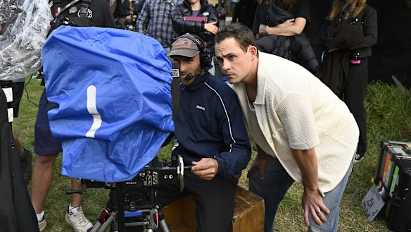 Actor-director Dacre Montgomery and director of photography Andrew Gough on the set of The Engagement Party near Margaret River, Western Australia, late last year.