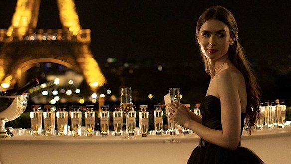 Actor Lily Collins as Emily in the new Netflix show Emily In Paris. 