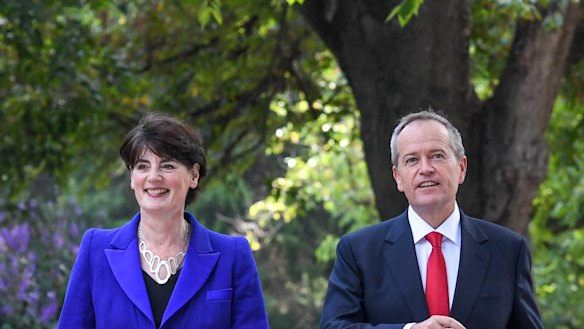 Fiona McLeod, SC and Opposition Leader Bill Shorten in Higgins on Friday.