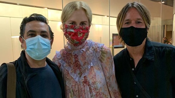 Opera singer Virgilio Marino (left) with Nicole Kidman and Keith Urban after a performance of The Merry Widow.