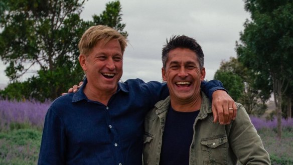 Paul Bangay (left) and Jamie Durie after the deal for Stonefields was done. The sale has now fallen through.