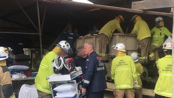 Farm worker who was trapped in grain bin stable in hospital