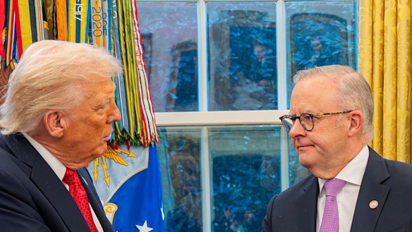 Donald Trump and Anthony Albanese meet in the White House.
