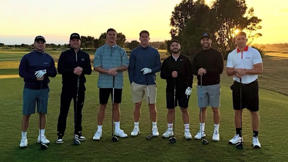 Roosters players during the golf trip on the Sunshine Coast that’s been dragged into Brandon Smith’s court summons.