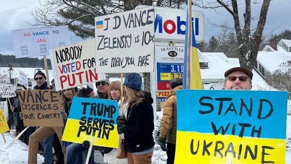 Protesters rally in Vermont, where US Vice President J.D. Vance had planned to ski with his family.