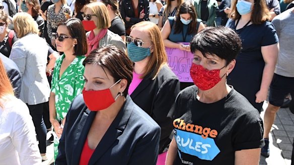 Jodi McKay and Labor women at March 4 Justice protest in Sydney on Monday.
