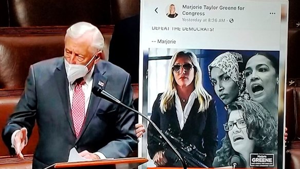 House majority leader Steny Hoyer discusses removing Republican congresswoman Marjorie Taylor Greene.
