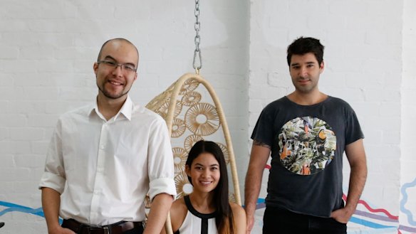 Canva co-founders Cameron Adams, Melanie Perkins and Cliff Obrecht. 