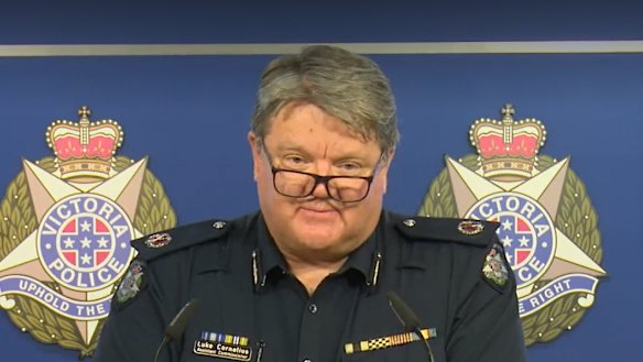 North West Metro Region Assistant Commissioner Luke Cornelius speaks at a media conference regarding police response to the planned protest on Saturday, 12 September.