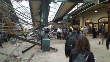 The scene of a train crash in Hoboken, New Jersey, on Thursday.