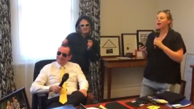 The poor, poor Premier Mark McGowan dons his VR glasses to get away from the horror that is Howdy, Wowdy and Whack.
